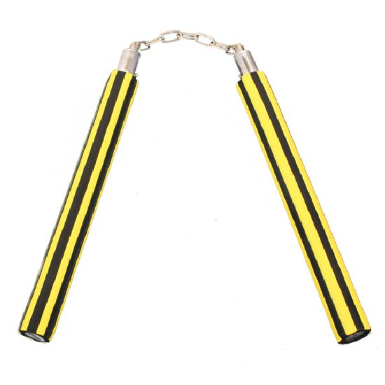 NR-016A: Foam Nunchaku W/ Chain Yellow/Black stripes - Click Image to Close